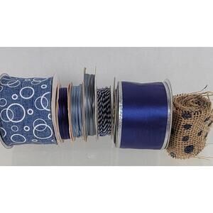Ribbon Lot 7 Rolls – Blue Mixed Sizes for Crafts & DIY Projects